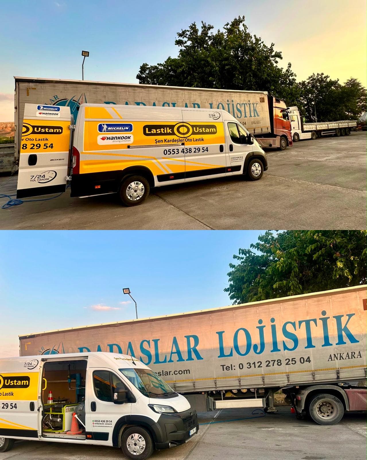 Şen Kardeşler Oto Lastik mobil servis aracı ve hizmet verdiği tırlar